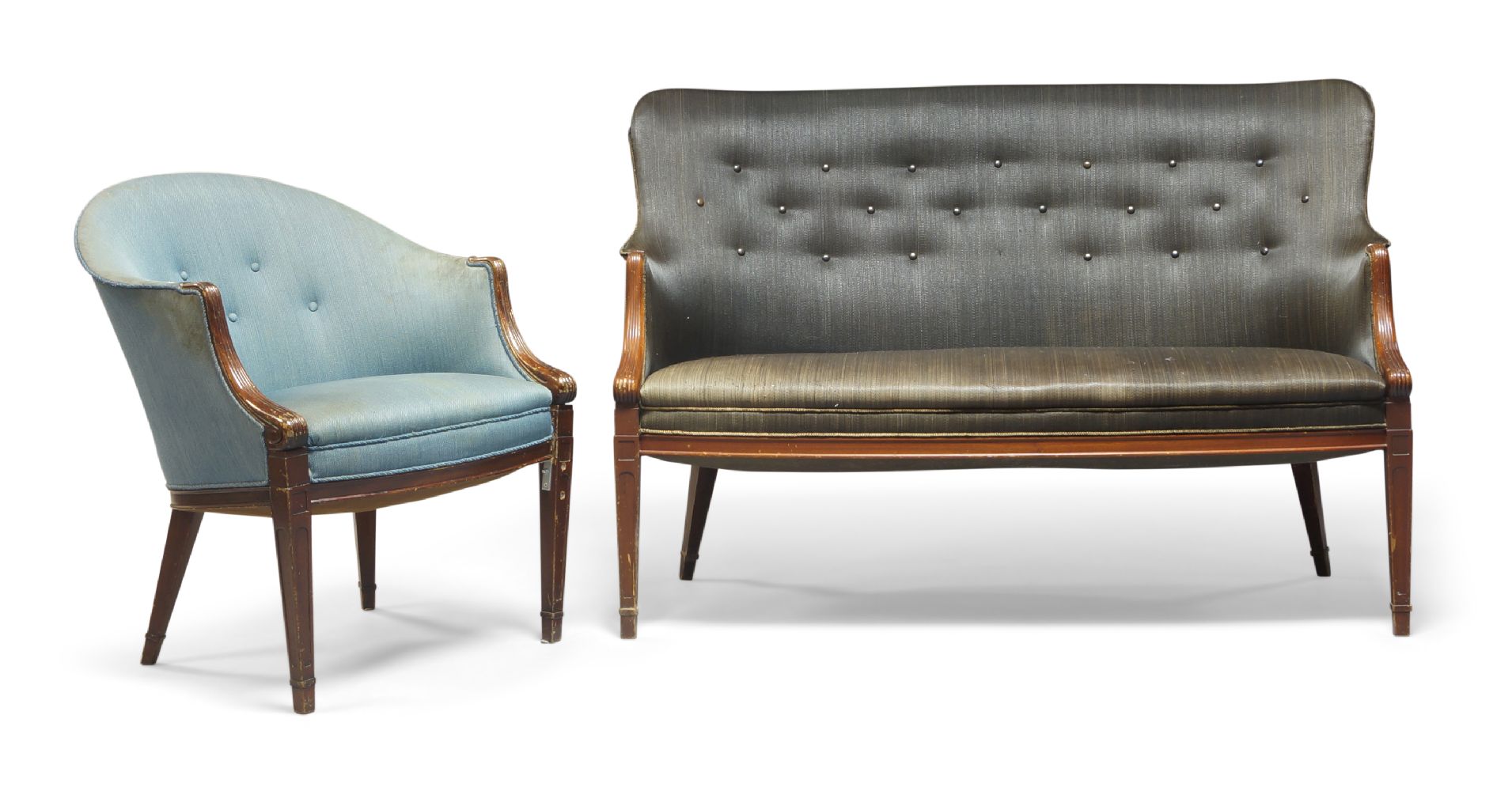 Frits Henningsen (Danish 1889-1965), a two seater settee and matching armchair, c.1940, With