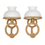 In the manner of Adrien Audoux & Frida Minet (French), a pair of rope wall lights, c.1960, Each with