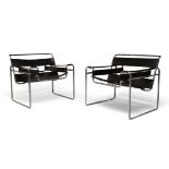 After Marcel Breuer, a pair of 'Model B3' type lounge chairs, c.1970, With black leather seats on