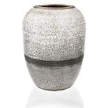 A Studio pottery raku vase, Late 20th Century, numbered '6' to base, Of tapered ovoid form with