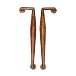 A pair of copper and beech door handles, c.1950/60, The tapered solid beech handles, with copper end