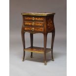 A Louis XV style kingwood and inlaid bedside chests, late 19th, early 20th Century, with red and