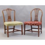 A George III mahogany side chair with pierced splat; and three further George III mahogany chairs (