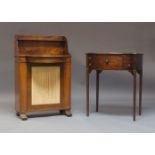 A Regency mahogany and ebony strung bowfront side table, with an arrangement of five drawers on