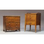 A Regency mahogany bedside cupboard, the top with raised three quarter gallery above two cupboard