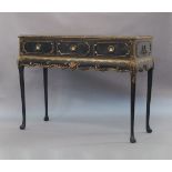 A George III style lacquered side cabinet, a George III style double stool and a pair of Victorian