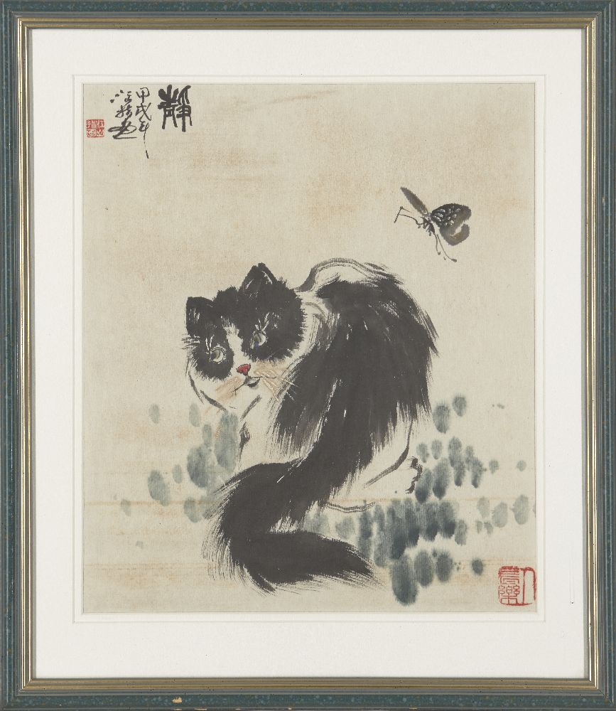 20th century Chinese school, ink and colour on paper, two studies of cats, each with inscriptions - Image 3 of 5