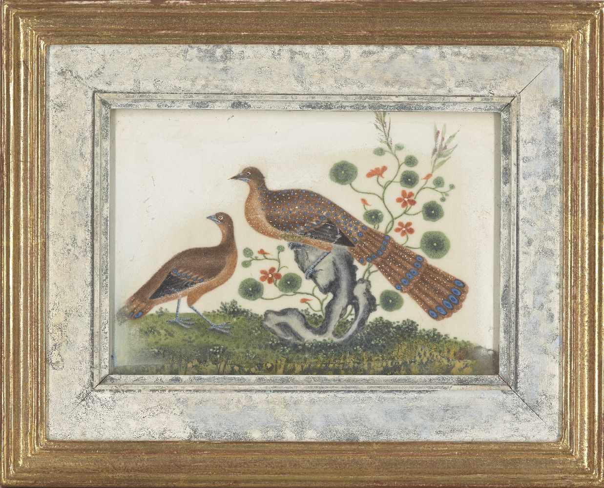Twelve Chinese pith paper paintings of birds, late 19th century, all studies of pairs of birds, 10.6 - Image 4 of 11
