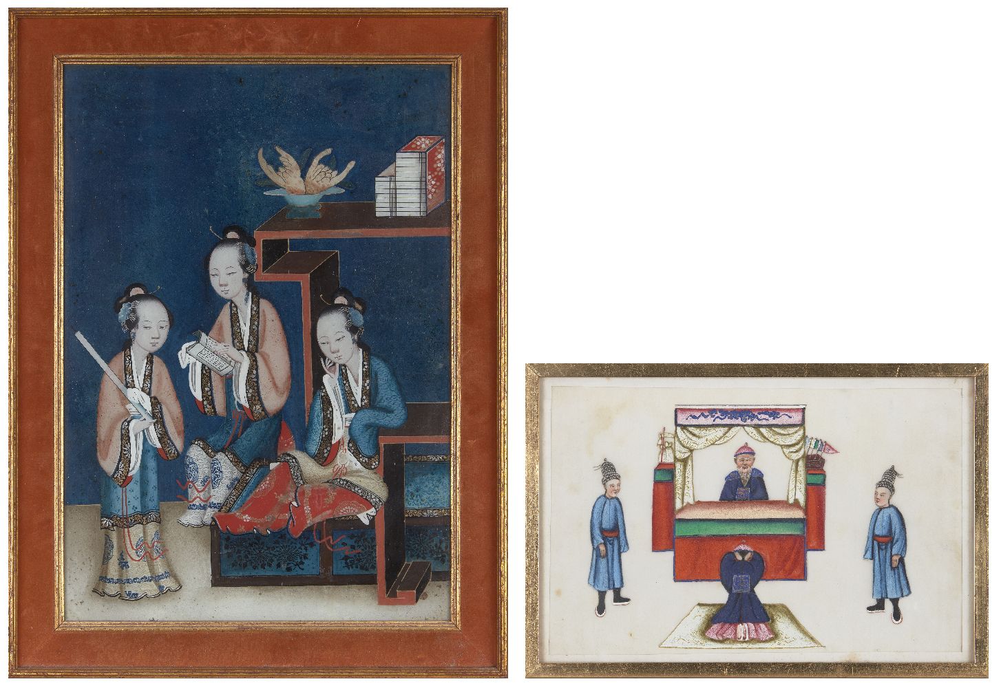 PROPERTY OF AN ENGLISH LADY A Chinese reverse mirror painting and a pith paper painting, early