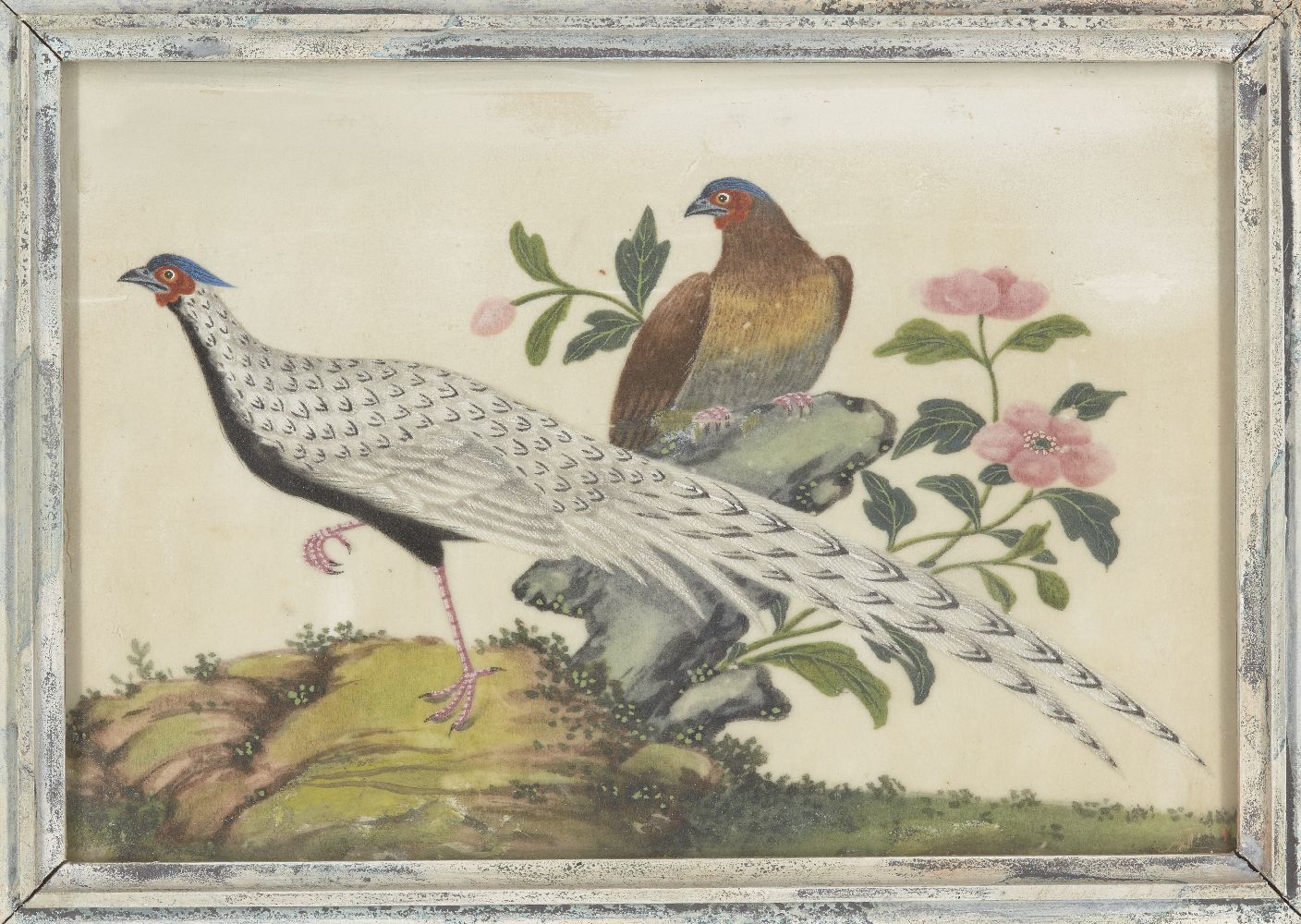 Twelve Chinese pith paper paintings of birds, late 19th century, all studies of pairs of birds, 10.6 - Image 10 of 11