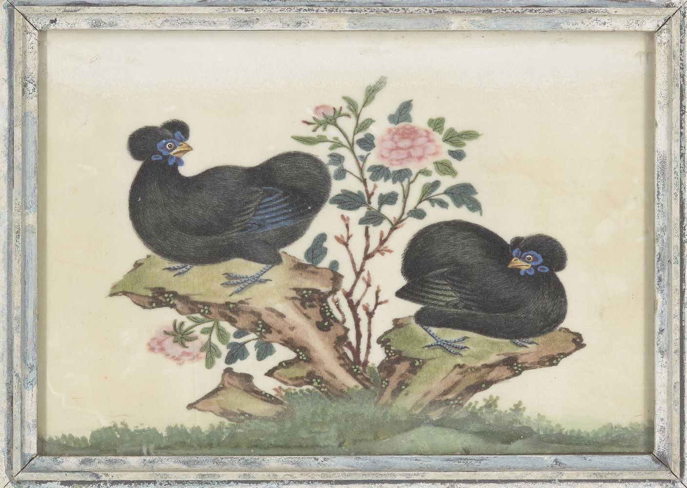 Twelve Chinese pith paper paintings of birds, late 19th century, all studies of pairs of birds, 10.6 - Image 2 of 11