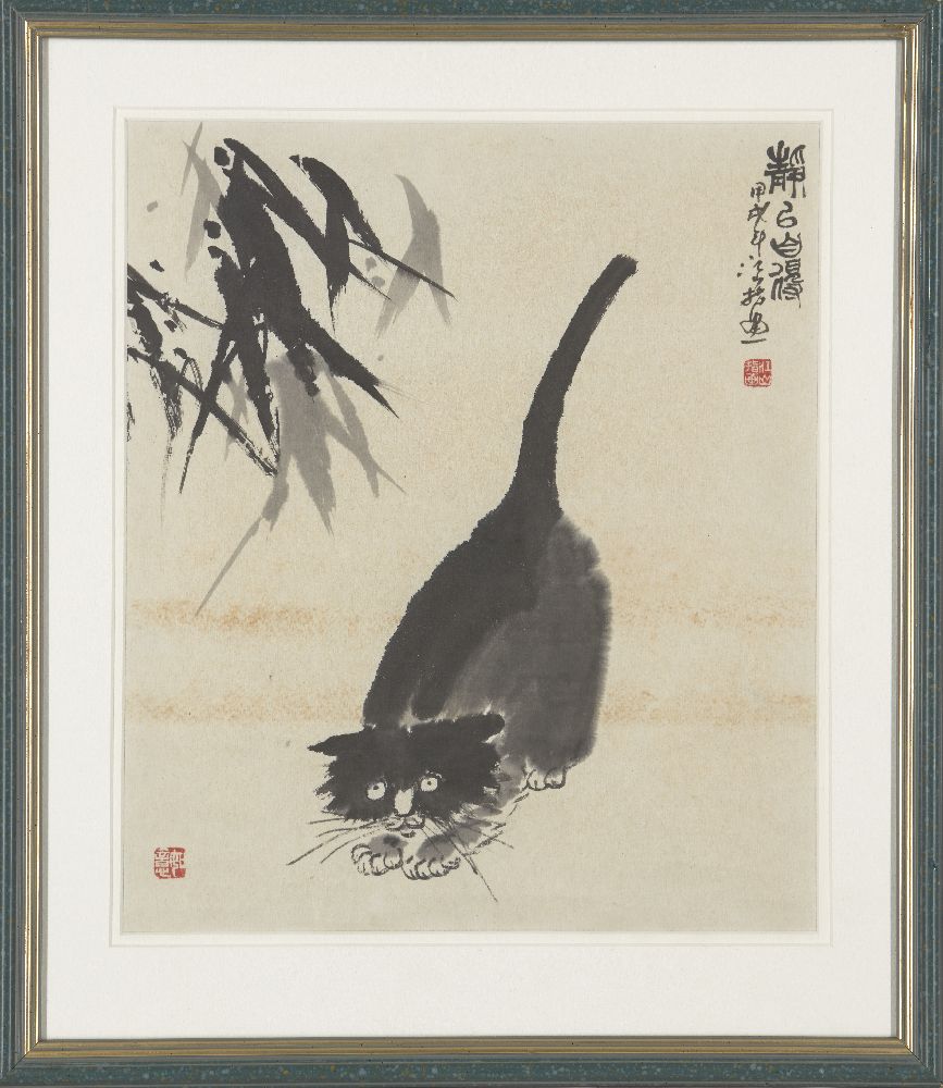 20th century Chinese school, ink and colour on paper, two studies of cats, each with inscriptions - Image 5 of 5