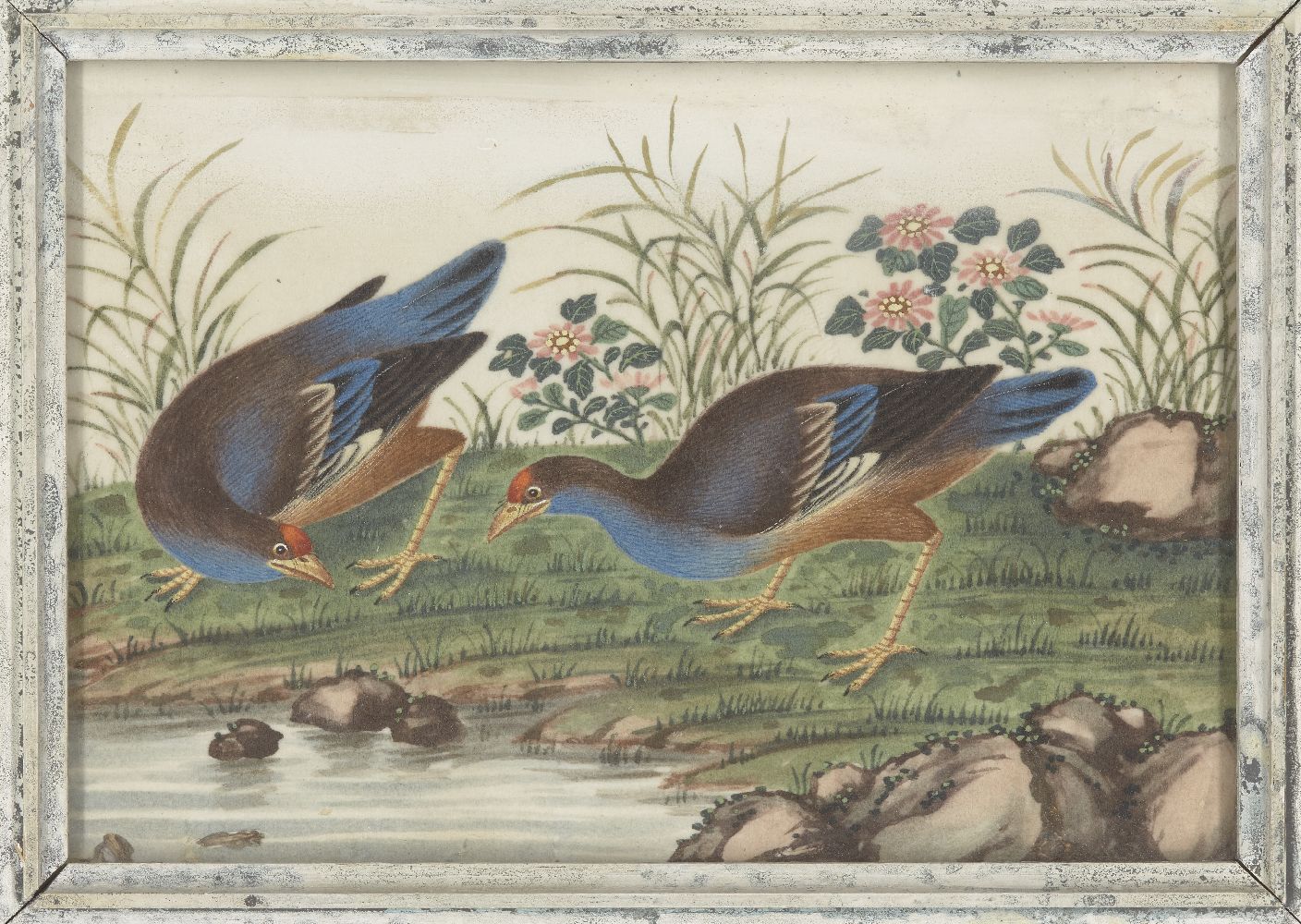 Twelve Chinese pith paper paintings of birds, late 19th century, all studies of pairs of birds, 10.6 - Image 11 of 11