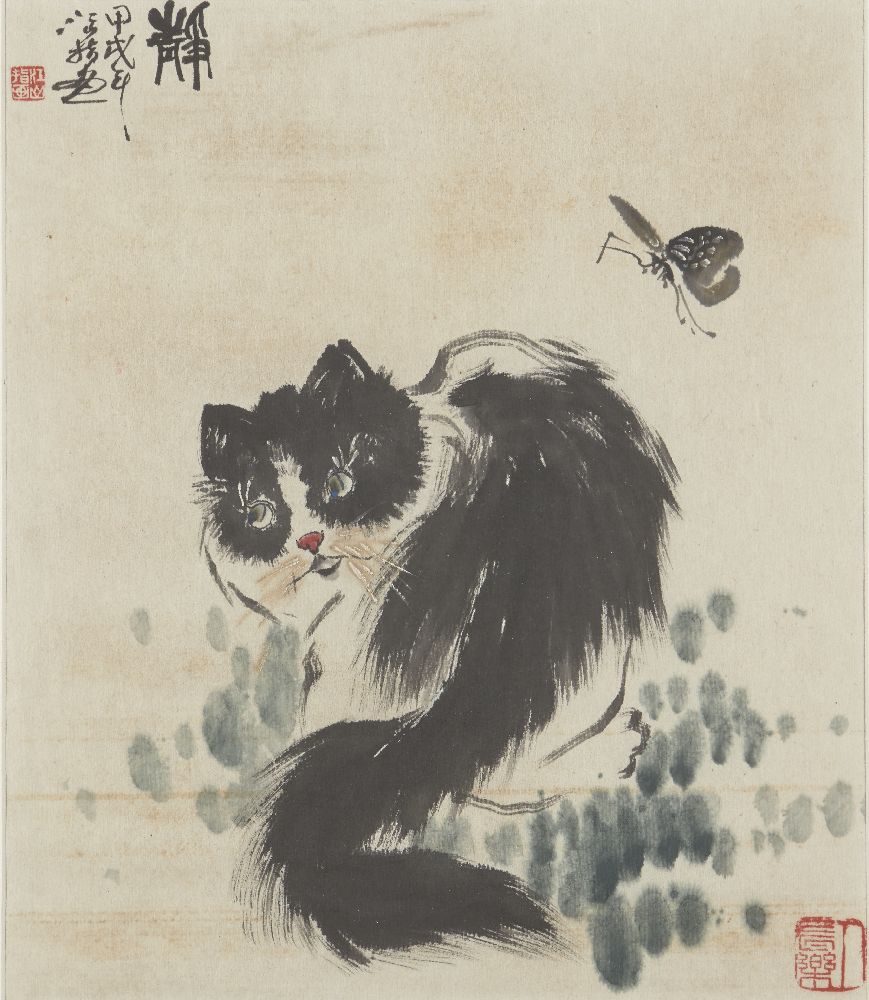 20th century Chinese school, ink and colour on paper, two studies of cats, each with inscriptions - Image 2 of 5