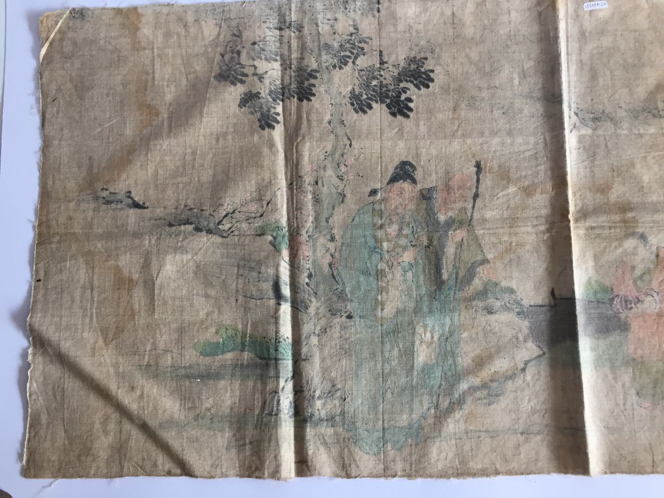 19th century Chinese school, ink and colour on silk, study of a child bearing a gift before two - Image 4 of 5