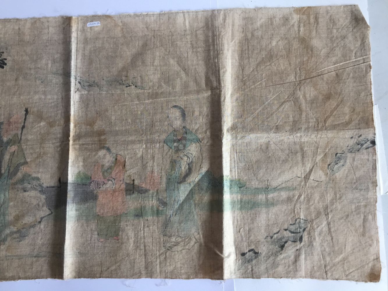 19th century Chinese school, ink and colour on silk, study of a child bearing a gift before two - Image 5 of 5
