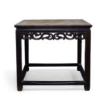 A Chinese hardwood square side table, late 19th century, with pierced frieze above square