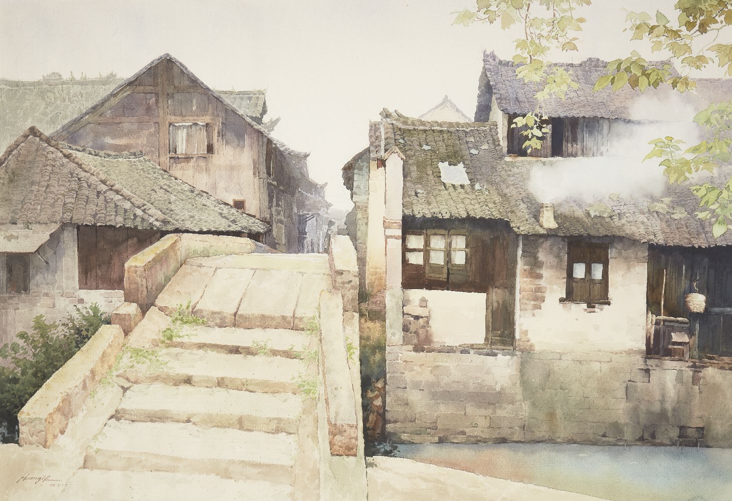 HUANG YOUWEI (Chinese, b.1965), watercolour on paper, village scene, signed and dated 25.8.96, 52