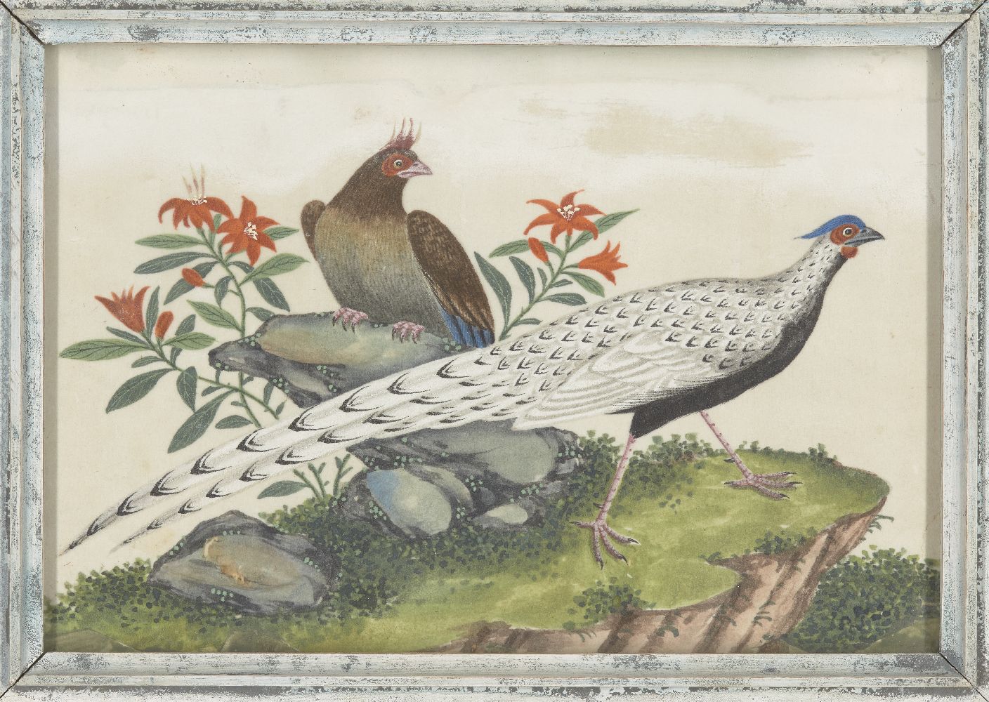 Twelve Chinese pith paper paintings of birds, late 19th century, all studies of pairs of birds, 10.6 - Image 6 of 11