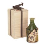 KEN MATSUZAKI (Japanese, b.1950), Sake Bottle, Oribe, 14 x 7cm, with signed wood box Provenance: