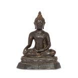 A Thai bronze figure of Shakyamuni Buddha, 20th century, cast seated in dhyana sana, the left hand