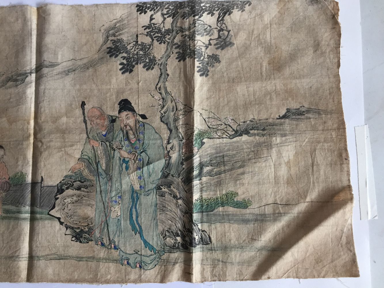 19th century Chinese school, ink and colour on silk, study of a child bearing a gift before two - Image 2 of 5