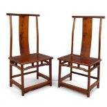 A pair of Chinese Ming-style huanghuali chairs, 20th century, each with straight top rails above