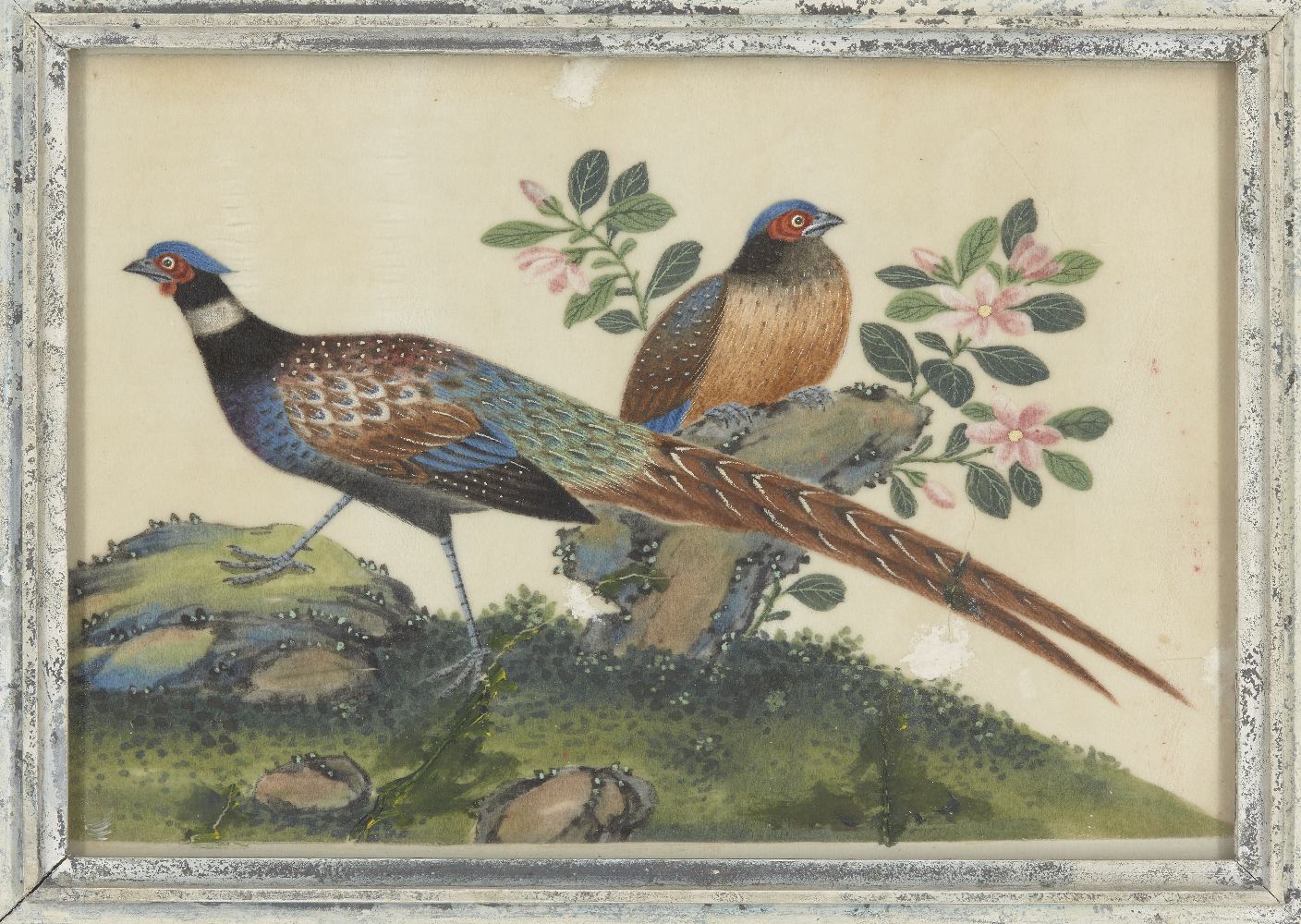 Twelve Chinese pith paper paintings of birds, late 19th century, all studies of pairs of birds, 10.6 - Image 9 of 11