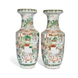 A pair of large Chinese porcelain famille verte 'foreigners and horses' vases, 19th century, each