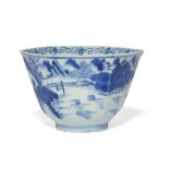 A Chinese porcelain blue and white hexagonal teabowl, Jiaqing mark and of the period, the exterior