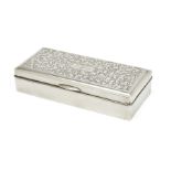 A Chinese silver rectangular box, 20th century, the lid engraved with a dense ground of leafy