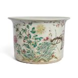 A Chinese porcelain famille rose 'prunus and peony' jardinière, late Qing dynasty/Republic period,