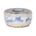 A Chinese porcelain blue and white water pot, Ming dynasty, 17th century, the exterior with two