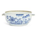 A Chinese porcelain blue and white twin-handled bowl, Kangxi period, painted to the exterior with