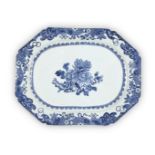 A large Chinese export porcelain blue and white platter, Qianlong period, painted to the centre with