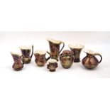 A group of Crown Devon Fieldings red lustre wares, first half 20th Century, each with gilt rims