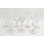 A group of drinking glasses, 18th / 19th centuries, to include a mid-18th century cordial glass, the