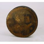 A small, circular wood box and cover, 20th century, the top depicting Napoleon and Marie Louise,
