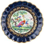A Worcester First Period scalloped rim plate in blue and gilt colour way, decorated to the centre