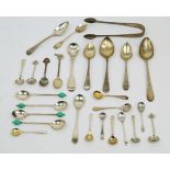 A group of various Georgian and later silver tea and condiment spoons including: two bright cut
