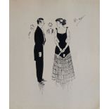 Phil May, British 1864-1903- Two figures in conversation; pen and ink on paper, signed upper
