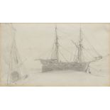 William Henry Hunt OWS, British 1790-1864- A beached ship; pencil on paper, 18.5 x 14.5 cmPlease