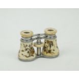 A pair of ivory opera glasses with Shibayama decoration, probably French, late 19th century,