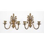 A pair of gilt-bronze twin-light wall appliques, second half 20th century, each with an anthemion