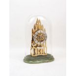 A brass skeleton clock, by Elliott of London, late 20th century, the brass case of architectural