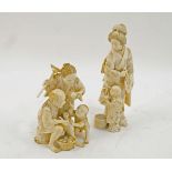 A pair of Japanese Ivory Okimono, early 20th Century, the first carved as a woman and child, with
