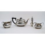 A George V silver three piece tea set, Birmingham, 1924, Williams Ltd., comprising teapot, sugar and