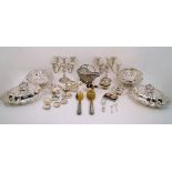 A quantity of silver plate including: a pair of swing-handled cake baskets with shaped, pierced