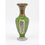 A Bohemian glass vase, late 19th century, with elongated neck on tapering hexagonal body with