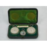 A Victorian silver-mounted aneroid barometer, compass, pedometer and thermometer pocket